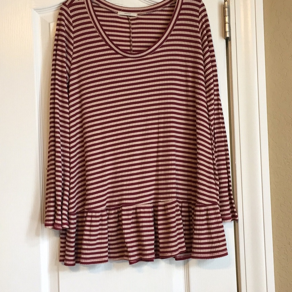 Boutique Maroon/tan striped babydoll tunic